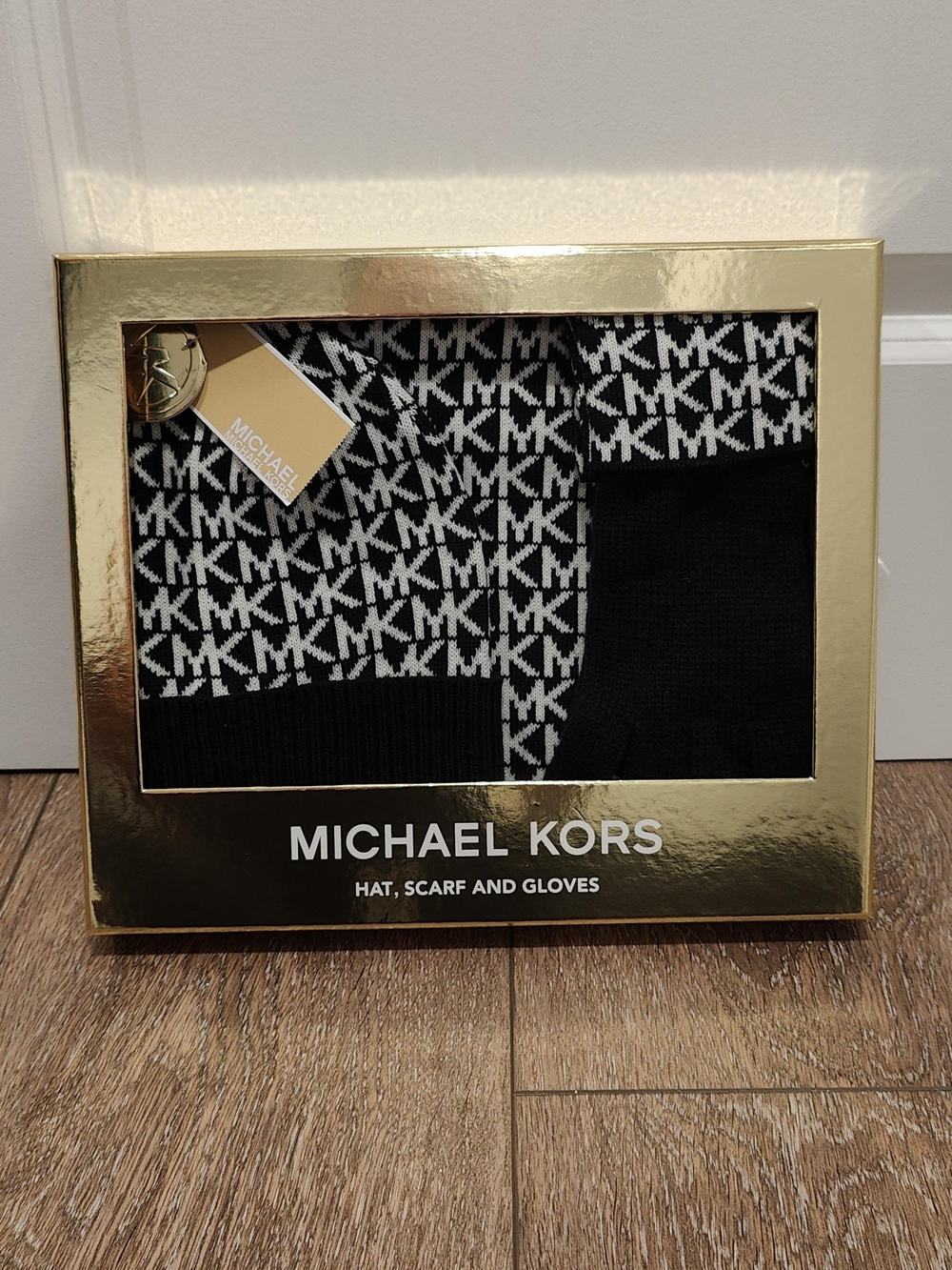 Michael Kors Black and White Logo Knit Hat, Scarf & Gloves Gift Set - Picture 1 of 3
